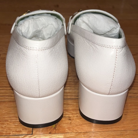 GUCCI SHOES HOUDAN PLATFORM WHITE LEATHER LOAFERS PUMPS w HORSEBIT - Picture 7 of 14